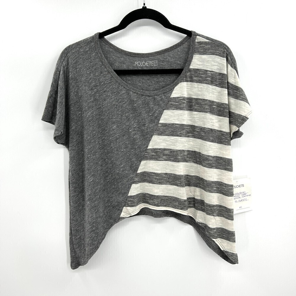 NWT URBAN OUTFITTERS Mouchette Gray White Stripe Shark Bite Hem Crop Top Medium